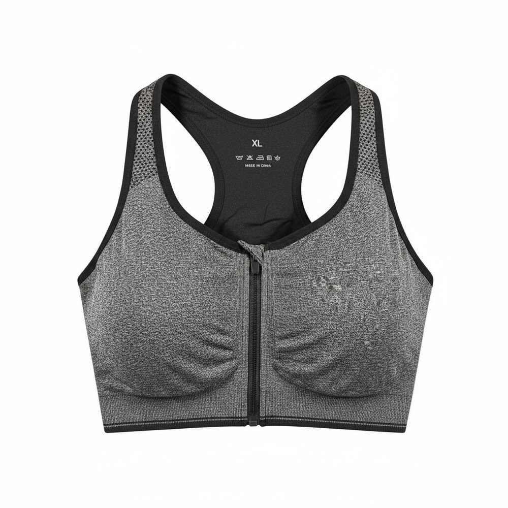 WANAYOU Women's Zip Front Sports Bra XL Post-Surgery Bra,Yoga Sports Bras (Gray) - Picture 1 of 8